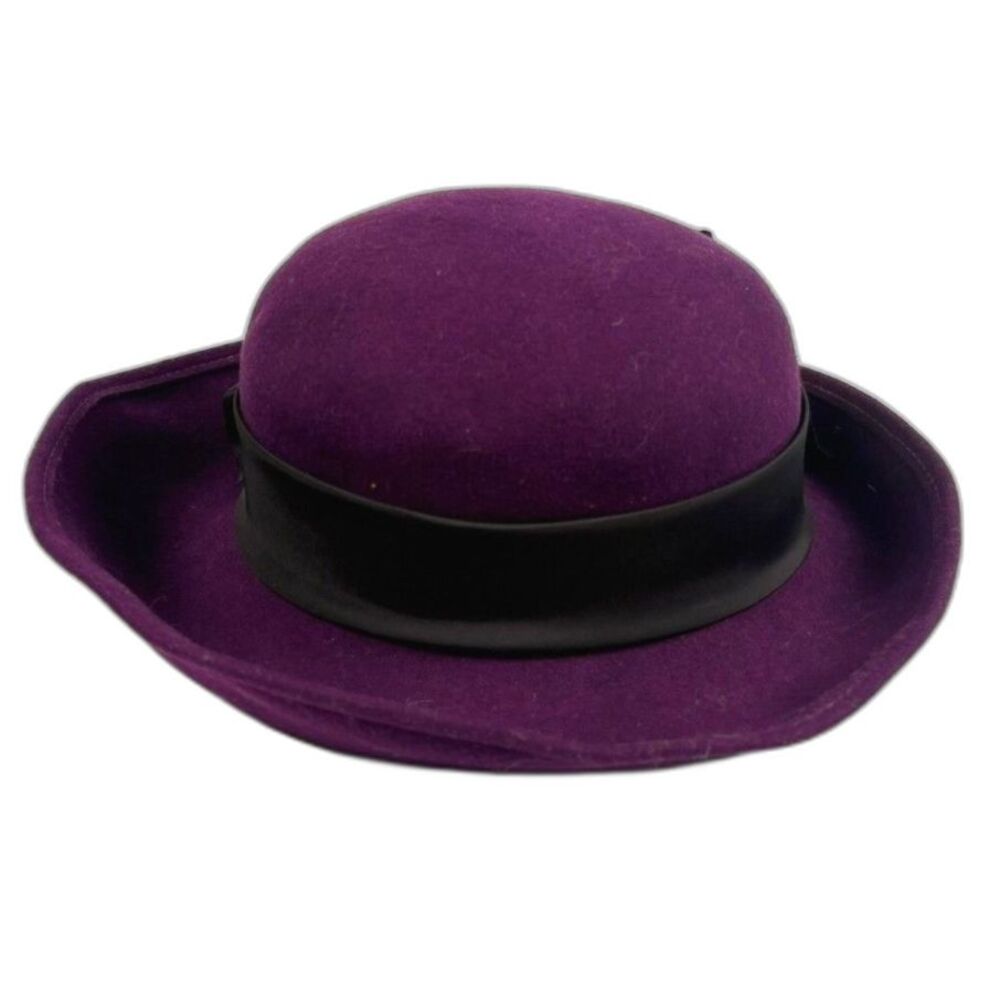 VTG Bollman Hat Co Purple Wool Doeskin Felt Hat Black Bow USA - Picture 2 of 4